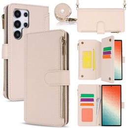 Pattintható tok a Samsung Galaxy S24 Ultra, Wallet Zipper Pocket RFID, vállpánttal, fekete