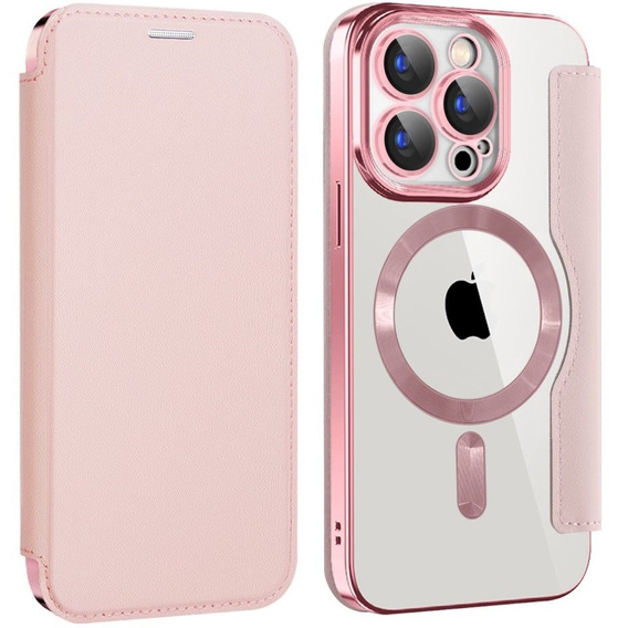 Pattintható tok a iPhone 15 Pro, RFID Wallet MagSafe CamShield, rózsaszín