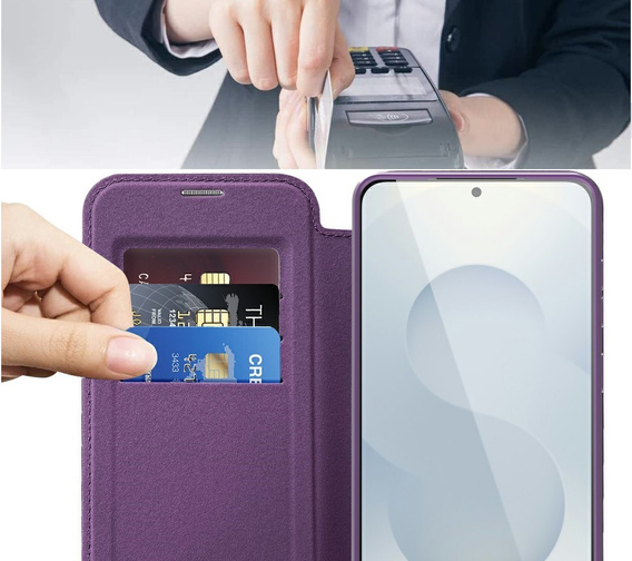 Pattintható tok a Samsung Galaxy S25 Edge, RFID Wallet MagSafe CamShield, lila