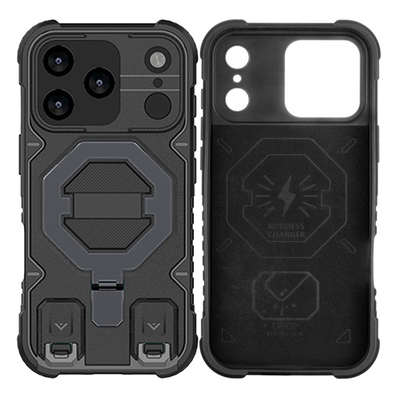 Tok iPhone 17 Pro Max készülékhez, MagSafe, páncélozott, állvánnyal, fekete