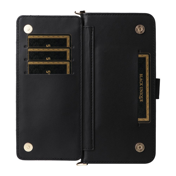 Tok patenttal a Oppo Reno 13F 5G-hez, Crossbody Leather Wallet, fekete