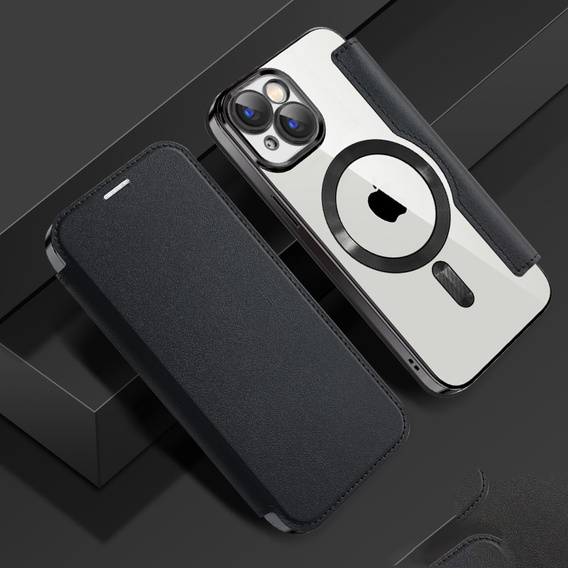 Pattintható tok a iPhone 15, RFID Wallet MagSafe CamShield, fekete