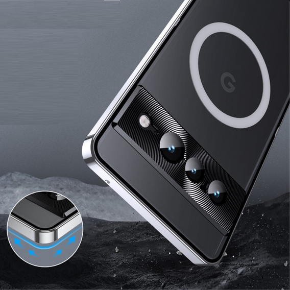 Kameravédő tok Google Pixel 8 Pro, CamShield MagSafe, átlátszó / ezüst