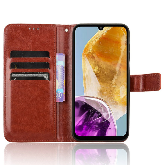 Pattintható tok a Samsung Galaxy M15 5G, Crazy Horse Wallet, barna