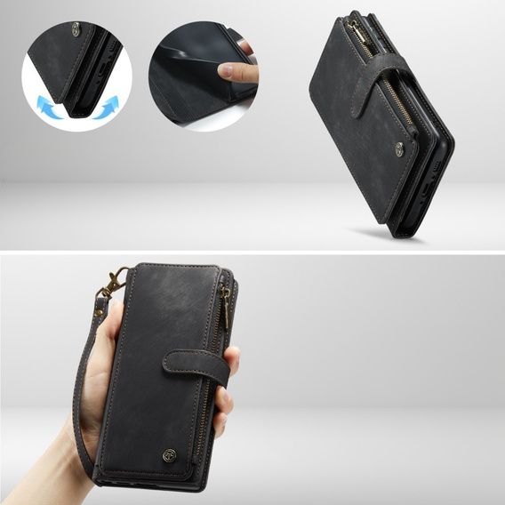 CASEME tok Samsung Galaxy A56 5G, Leather Wallet Cash and Card Slots, pánttal, fekete