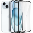 2x edzett üveg a iPhone 15, ERBORD 3D teljes képernyő