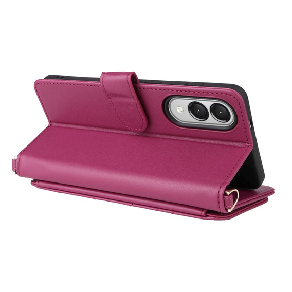 Tok patenttal a Samsung Galaxy S25 Edge-hez, Crossbody Leather Wallet, bordó