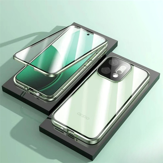 Tok Oppo Reno 14, mágneses kettős üveg, átlátszó, zöld oldallal