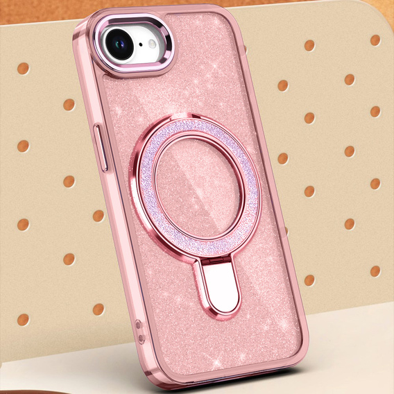 Az iPhone 16e tok, Glittery Magnetic Kickstand, rózsaszín
