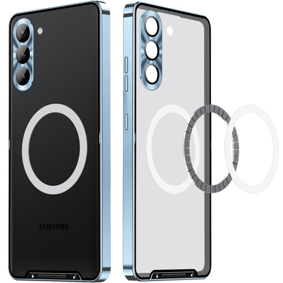 Kameravédő tok Samsung Galaxy S23 FE, CamShield MagSafe, átlátszó / kék