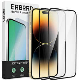 2x edzett üveg a iPhone 14 Pro, ERBORD 3D teljes képernyő