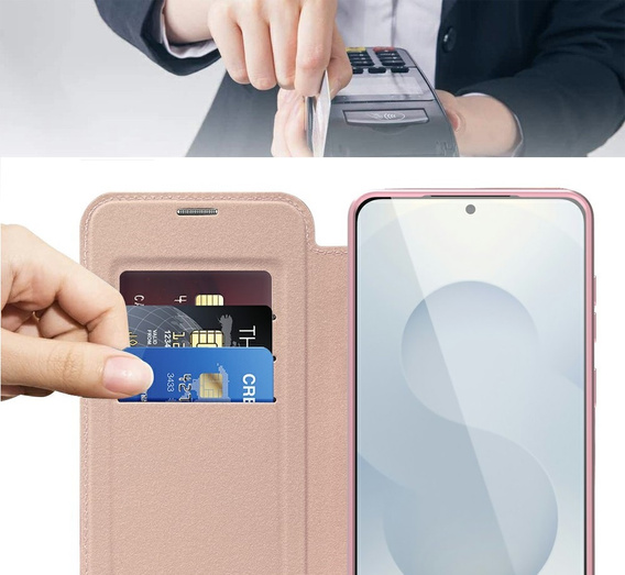 Pattintható tok a Samsung Galaxy S25 Edge, RFID Wallet MagSafe CamShield, rózsaszín