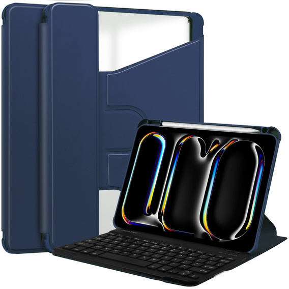 Billentyűzet tok iPad Pro 11" 2024 (5 gen.), Rotary 360° Leather, sötétkék