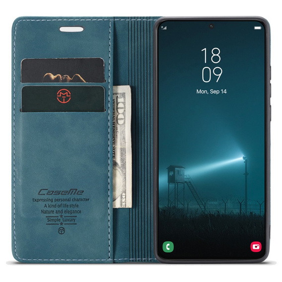 CASEME tok Samsung Galaxy S22 5G, Leather Wallet Case, zöld