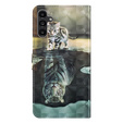 Pattintható tok a Samsung Galaxy A14 4G/5G, Wallet, Cat & Tiger, szürke