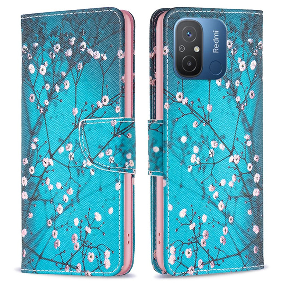 Pattintható tok a Xiaomi Redmi 12C, Wallet, sakura, kék