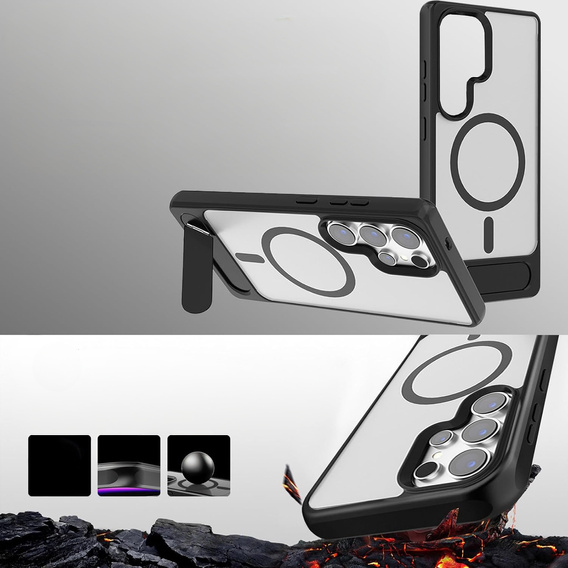 Tok Samsung Galaxy S25 Ultra, Kickstand Matt Case, MagSafe, fekete