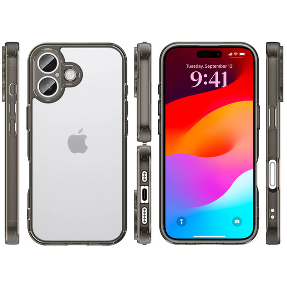 Tok iPhone 17 készülékhez, kamerafedéllel, átlátszó, fekete oldallal