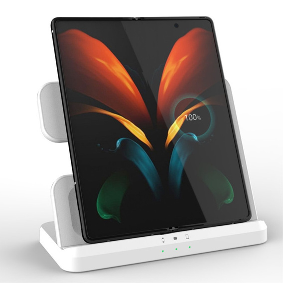 3 az 1-ben vezeték nélküli indukciós gyorstöltő QI Samsung S25 S24 S23 Galaxy Watch Buds állomás, fehér