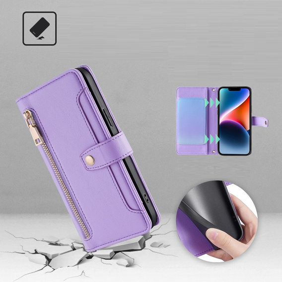 Pattintható tok a Xiaomi Redmi Note 13 Pro 5G, Wallet Zipper Pocket, lila