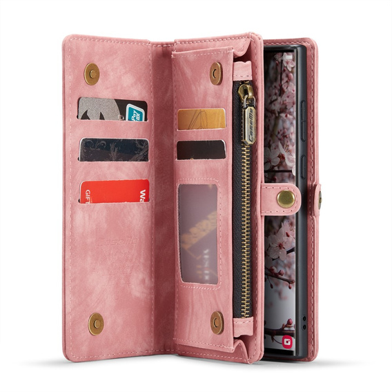 CASEME tok Samsung Galaxy S25 Ultra, Retro Leather Wallet, szíjjal, rózsaszín
