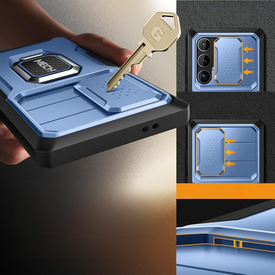 Páncélozott tok Samsung Galaxy S24 Ultra, TONGATE MECH sorozat gyűrűvel, zöld