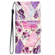 Pattintható tok a Samsung Galaxy A25 5G, Wallet, marble & flowers, rózsaszín + 9H üveg