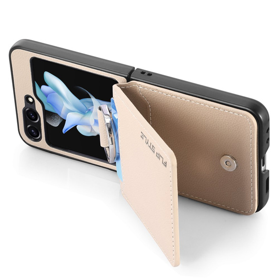 Tok Samsung Galaxy Z Flip7 FE / Z Flip6, Card Slot Ring Case, bézs színű