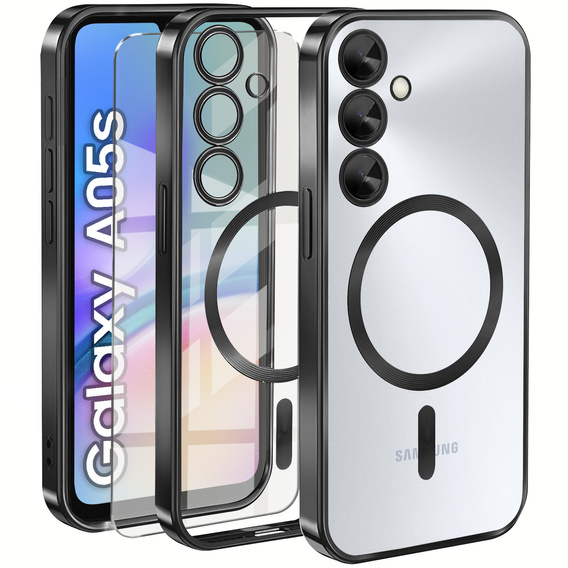 Tok Samsung Galaxy A05s-hoz, Electro MagSafe, fekete + üveg a képernyőhöz