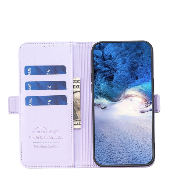 Pattintható tok a Samsung Galaxy A15, BINFEN Wallet, lila + 9H üveg 