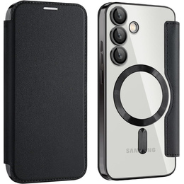 Pattintható tok a Samsung Galaxy S25 FE, RFID Wallet MagSafe CamShield, fekete