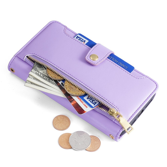 Pattintható tok a Motorola Moto G84 5G, Wallet Zipper Pocket, lila