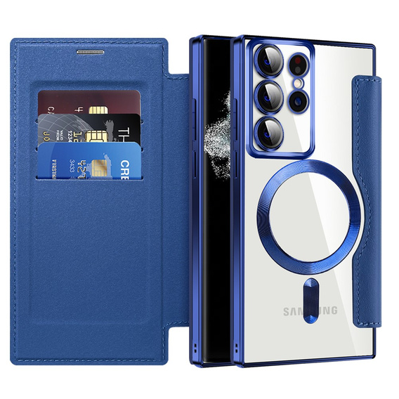 Pattintható tok a Samsung Galaxy S22 Ultra 5G, RFID Wallet MagSafe CamShield, sötétkék