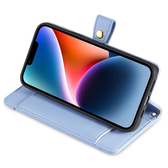 Pattintható tok a iPhone 15 Pro, Wallet Zipper Pocket, kék