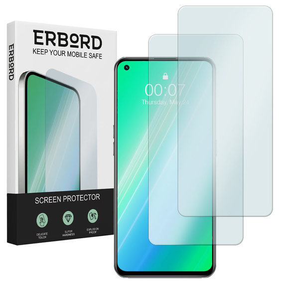 2x edzett üveg a Oppo A54 5G/A74 5G/A93 5G, ERBORD 9H Hard Glass a képernyőn