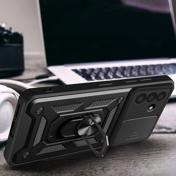 Páncélozott tok Samsung Galaxy A56, CamShield Slide, fekete + edzett üveg 9H