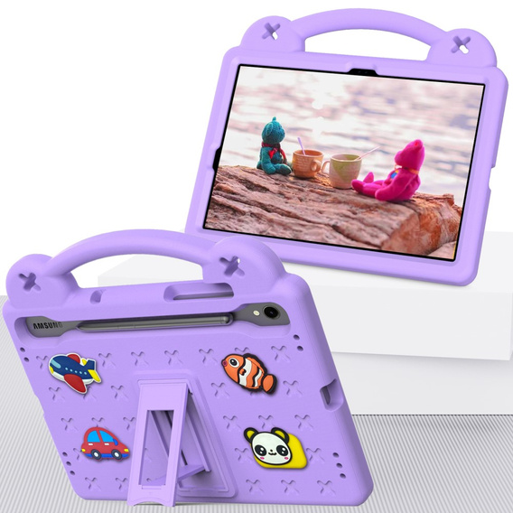 Gyermek tok Samsung Galaxy Tab S7/S8/S9, Cute Patterns, állvánnyal, lila