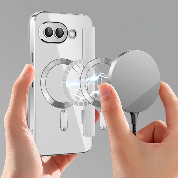 Pattintható tok a Google Pixel 9A, RFID Wallet MagSafe CamShield, ezüst