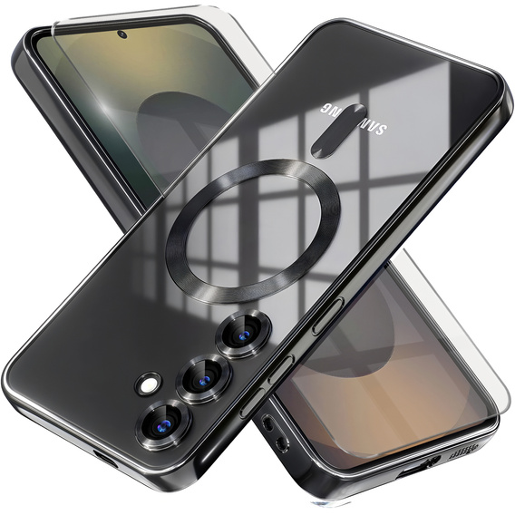 Tok Samsung Galaxy S25-hoz, Electro MagSafe, fekete + üveg a képernyőhöz