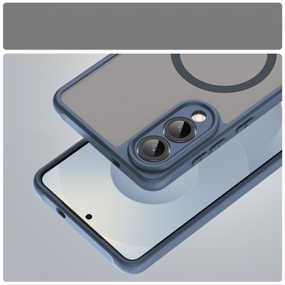 Tok Samsung Galaxy S25 Edge, Kickstand Matt Case, MagSafe-hoz, kék + képernyőüveg