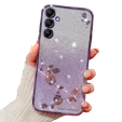 tok Samsung Galaxy A15, csillogó virág, lila + 9H üveg 