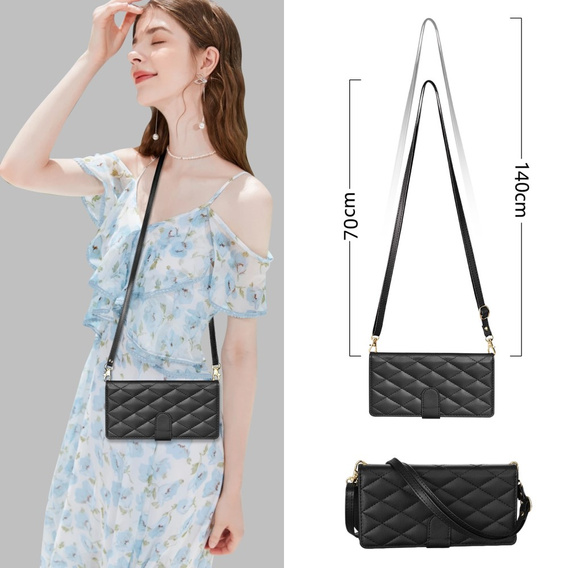 Flap tok Samsung Galaxy S25 Edge, Rhombus Crossbody Leather, fekete