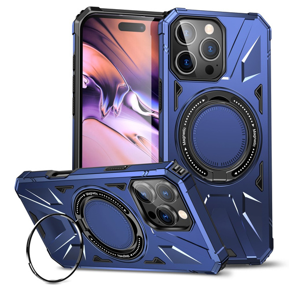 Tok iPhone 16 Pro Max-hoz, páncélozott, állvánnyal és fogantyúval, kék