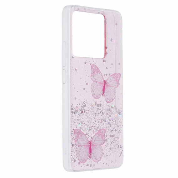 Tok Xiaomi 13T / 13T Pro / Redmi K60 Ultra, Glitter Butterfly, rózsaszín