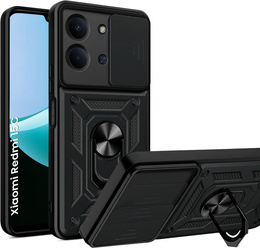 Páncélozott tok Xiaomi Redmi 15C 4G/LTE, kameravédelemmel, állvánnyal, fekete