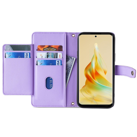 Pattintható tok a Oppo A78 4G, Wallet Zipper Pocket, lila