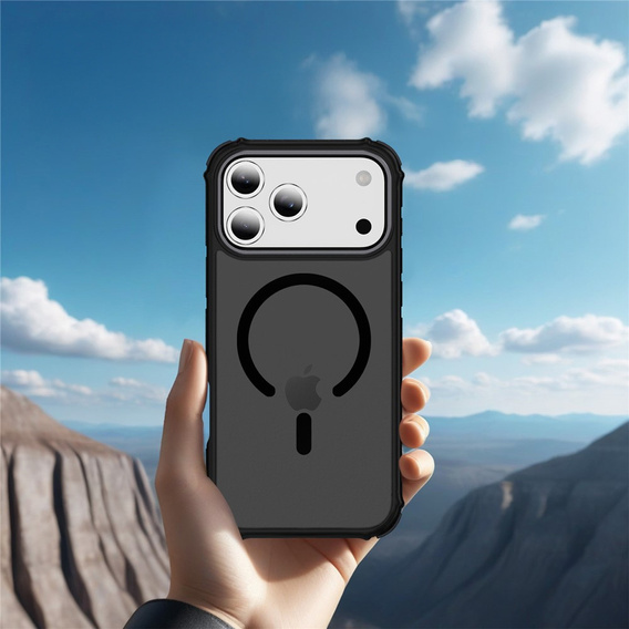 Matt tok iPhone 17 Pro Max készülékhez, páncélozott, MagSafe-hoz, füstszínű, fekete oldallal