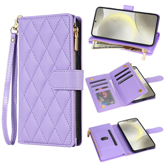 Flap tok Samsung Galaxy A56 5G, Rhombus Crossbody Leather, lila