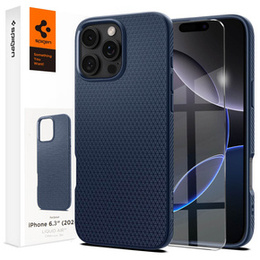 A Spigen tok iPhone 16 Pro, Liquid Air, sötétkék + 9H edzett üveghez