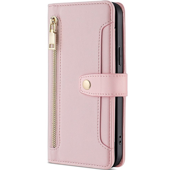 Pattintható tok a Samsung Galaxy S23, Wallet Zipper Pocket, rózsaszín